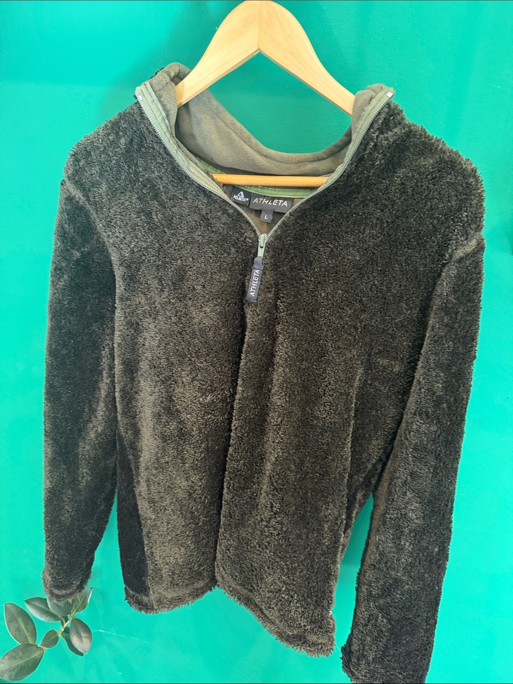 Athleta Plush Quarter-Zip Jacket in Olive Green